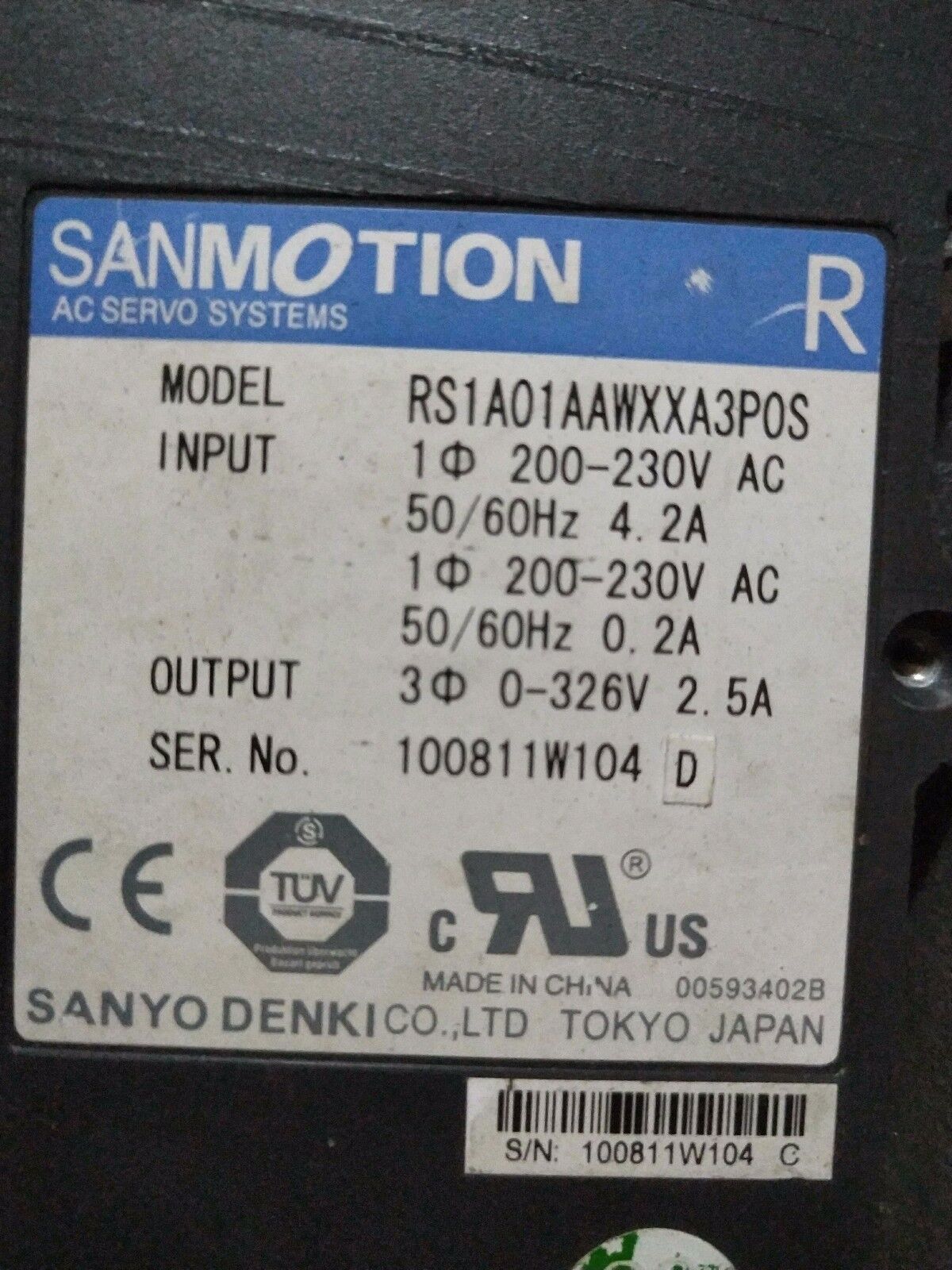 USED SANYO DENKI AC SERVO DRIVER RS1A01AAWXXA3P0S FREE EXPEDITED SHIPPING