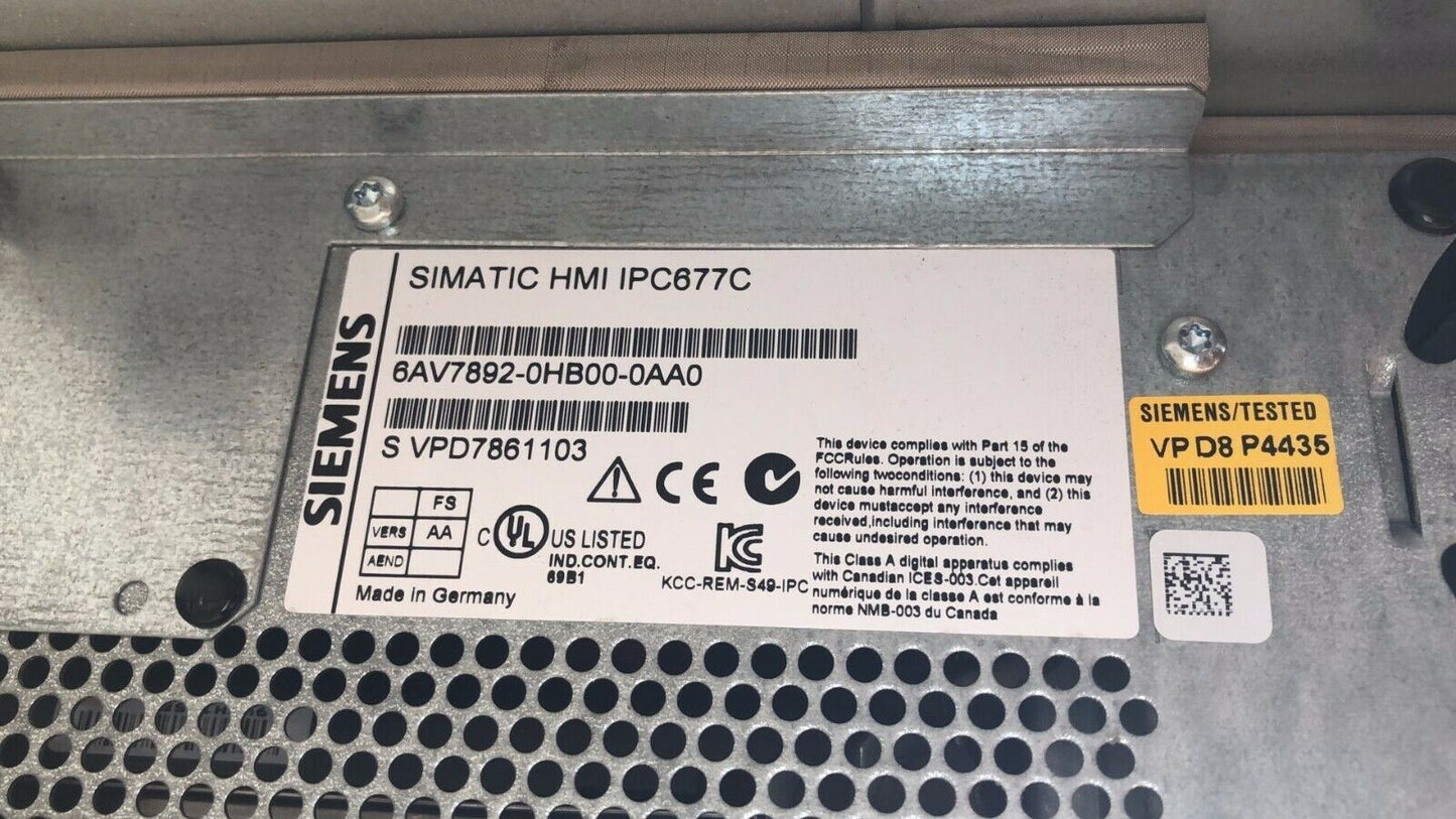 USED SIEMENS SIMATIC HMI IPC677C 6AV7892-0HB00-0AA0 FREE EXPEDITED SHIPPING